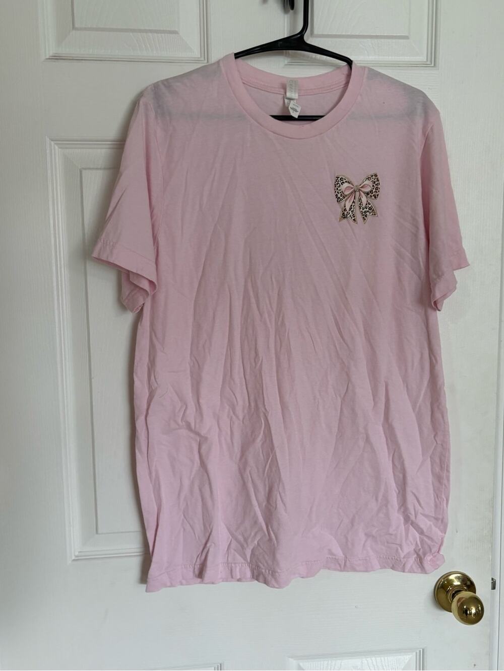 Bella+Canvas Pink Graphic Tee Leopard Bow Coquette Cotton T-Shirt Women’s Large